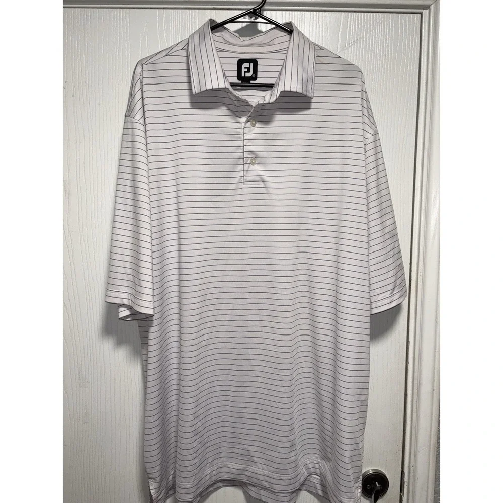 Footjoy Men's Polo Blue & White Striped Golf Shirt Size XXL